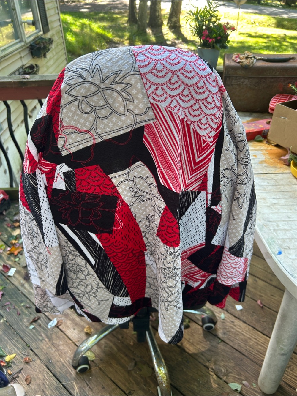 Women’s Patchwork Print Jacket - Red, Black & Cream